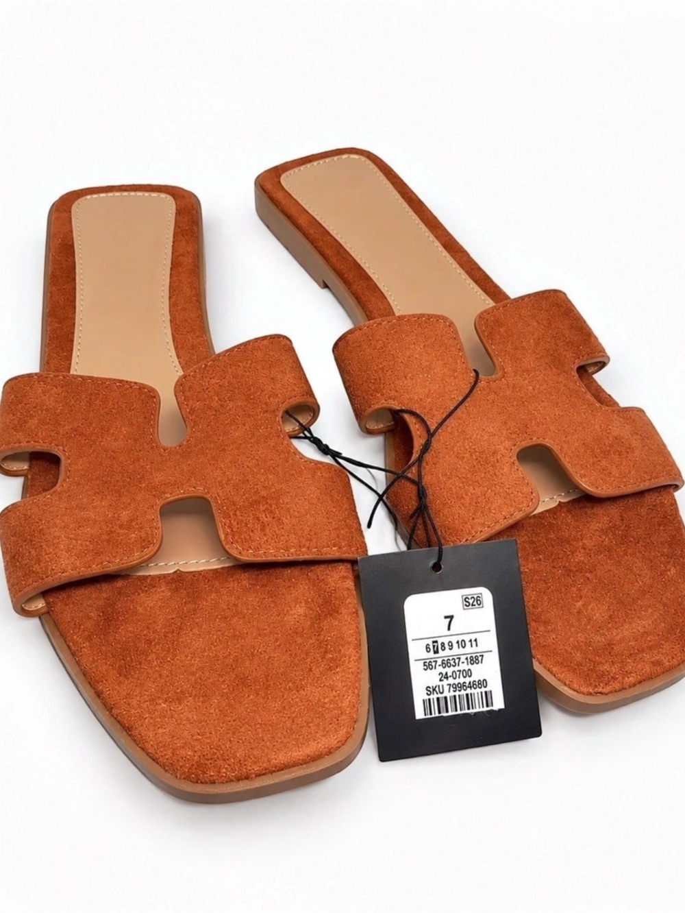 Brown Vegan Suede H-Strap Slide Sandals | US | 7 NWT